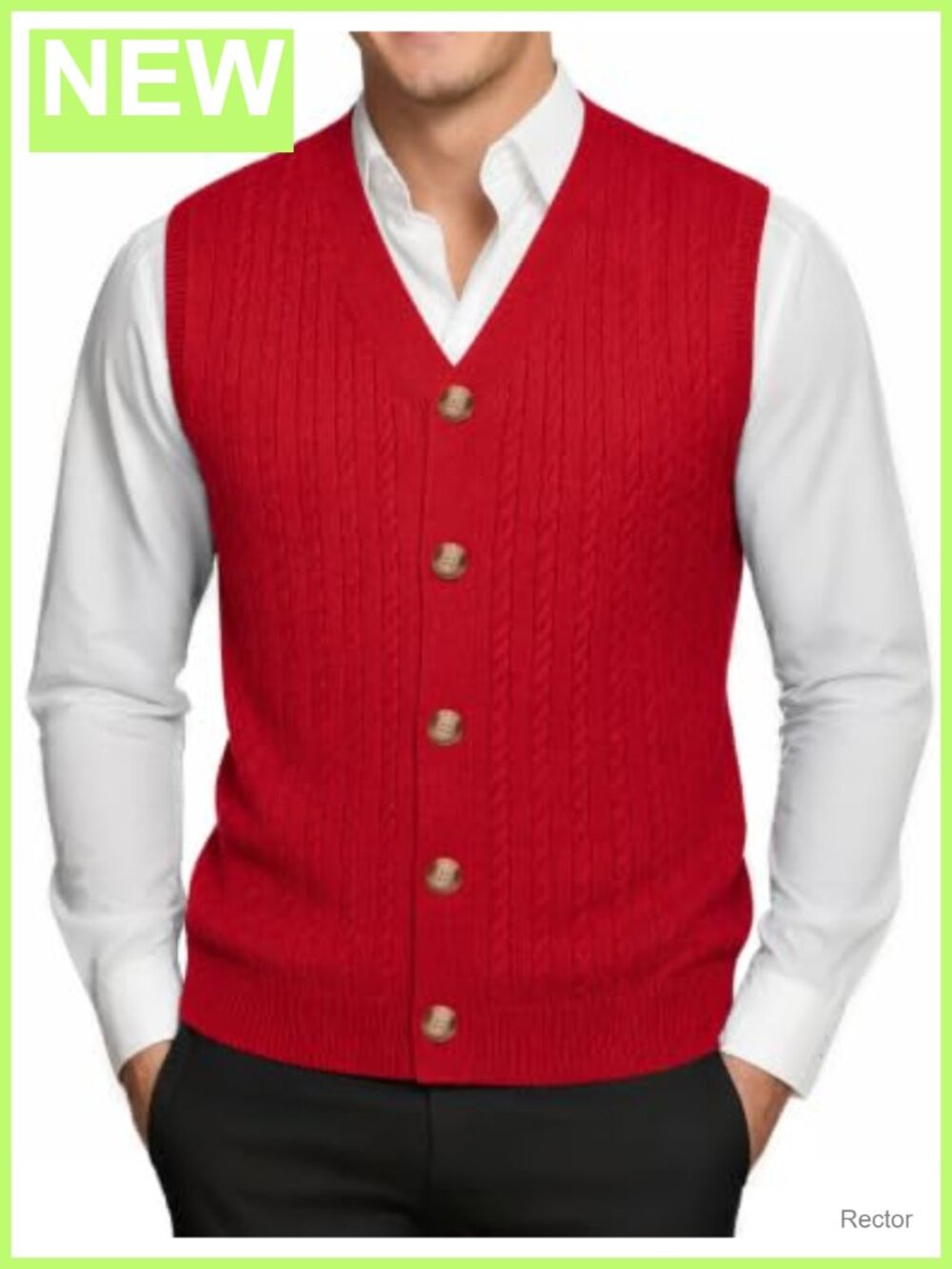 Men's V-Neck Cable Knit Sweater Vest Button Sleeveless Polyester Spandex